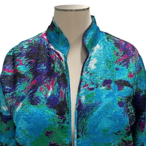 Izaro Womens L Abstract Print Jacket Vibrant Multicolor Textured Satin Luxurious - Picture 5 of 11